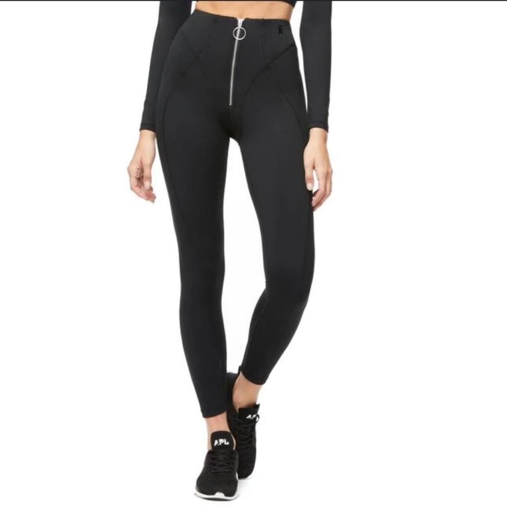 Good American The Warrior 7/8 Zip Front High Waisted Leggings Black
